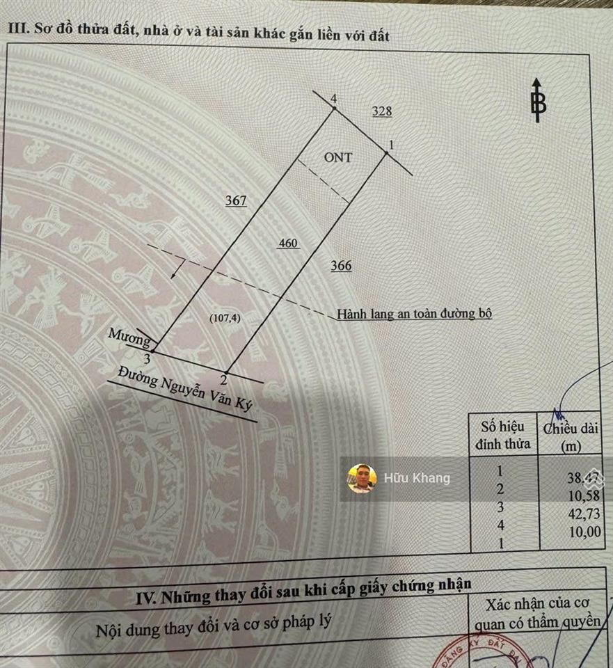 Mặt tiền nguyễn văn ký gần ngay khu tiến lộc  sát bên tuyến 25c (t1) sân bay  dt 405m2 tc 100m2