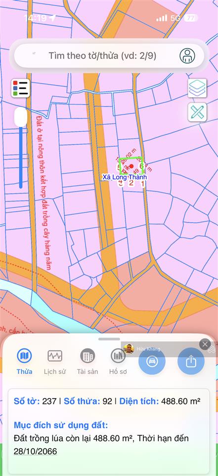 Xã long thành dt488.6m2 đất luk , quy hoạch đất ở  dân cư đông đúc đường bê tông xe otogiá ngộp