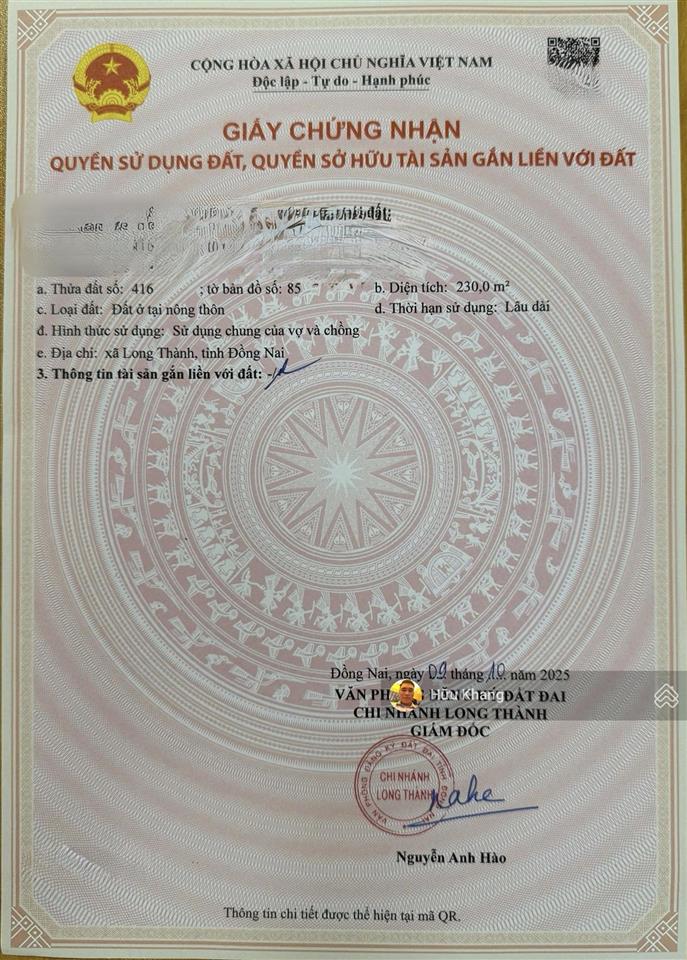 D2d xã long thành  lô góc ngang 10m x 23mgần ngay chợ  đt769 giá bán nhanh 4,6 tỷsổ hồng riêng