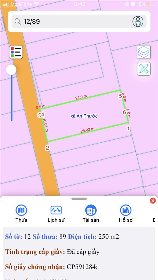 Chính chủ bán đất an phước  một sẹc đường phùng hưng  dt 250m2 tc 240m2 sổ riêng đường 8m