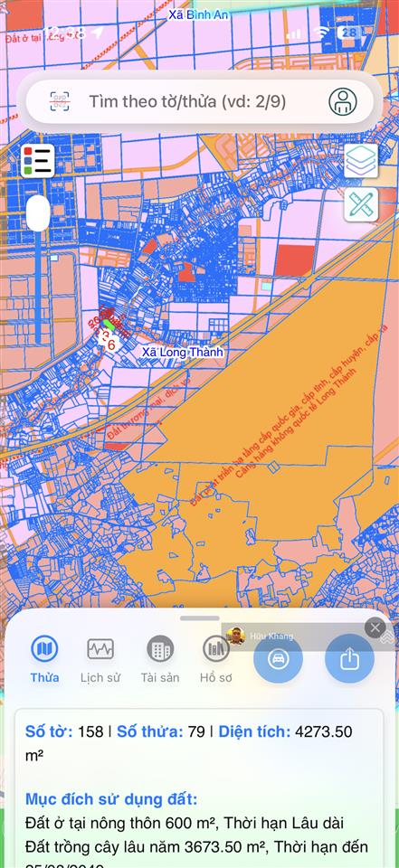 Xã long thành kèo thơm 4273.5m2 có thổ cư 600m2 sát ngay đường dt769  mặt tiền nhựa 8m đường thông