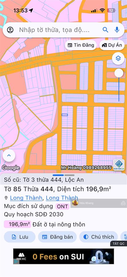 D2d lộc an  xã long thành  trục chính d1 kế chợ  ngay sát dt769 dt 196.9m2 ngang 8m giá cực ngộp
