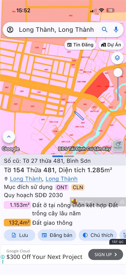 Xã long thành sát ngay stc dt 1285m2 tc 200m2  mặt tiền nhựa chính cách dt769 chỉ 80m  hàng hiếm