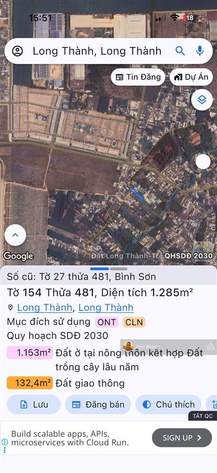 Xã long thành sát ngay stc dt 1285m2 tc 200m2  mặt tiền nhựa chính cách dt769 chỉ 80m  hàng hiếm