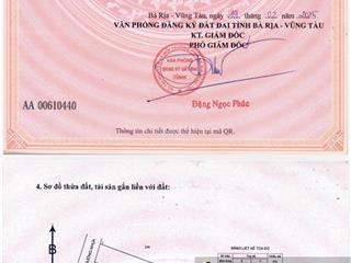 Xã hồ tràm dt 1600m2 có tc 100m2 đường nhựa ngay gần hồ bà tô. bán gấp giá ngộp 4.2ty thương lượng