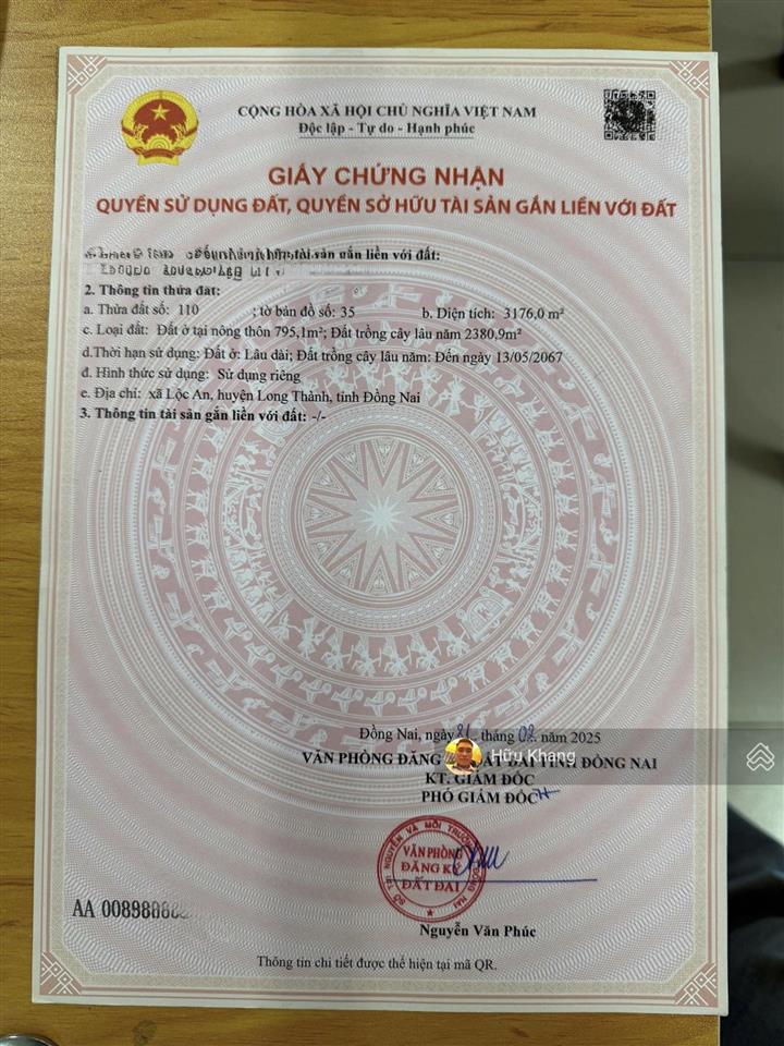 Phường lt  3176m2 có 795m2 thổ cư lô góc đường nhựa ngay nút giao cao tốc bh vt    0908 862 ***