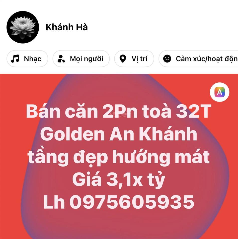 Hiếm có căn 2pn tòa 32t golden an khánh giá 3,15 tỷ. sẵn sổ công chứng