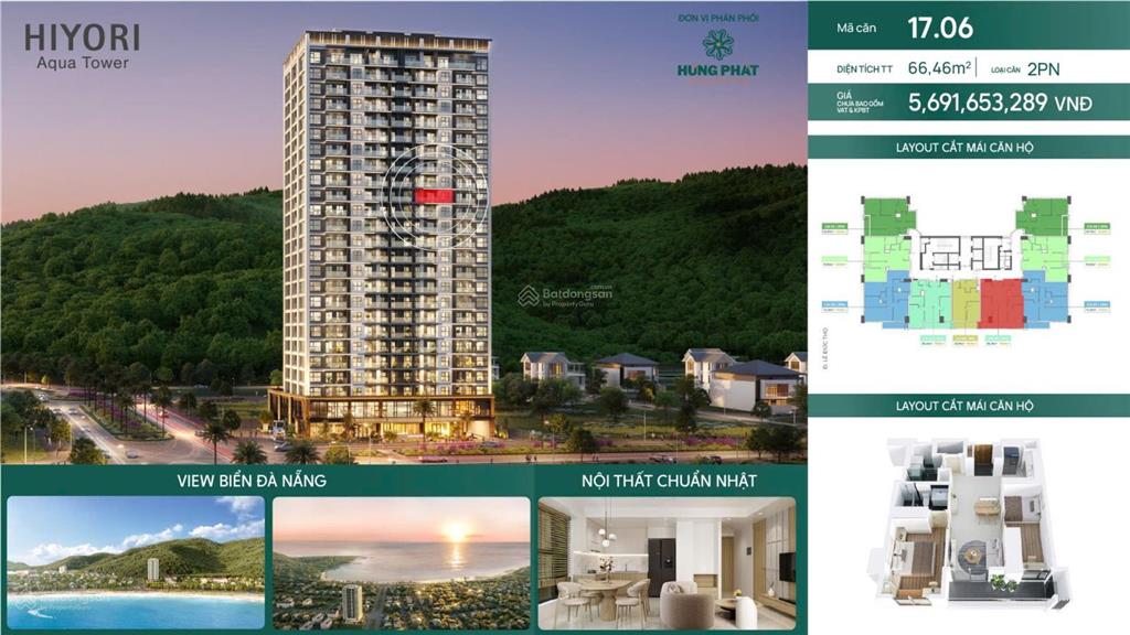 Căn 2pn hiyori trực diện biển, tầng 21, hướng đông nam  cách biển 300m