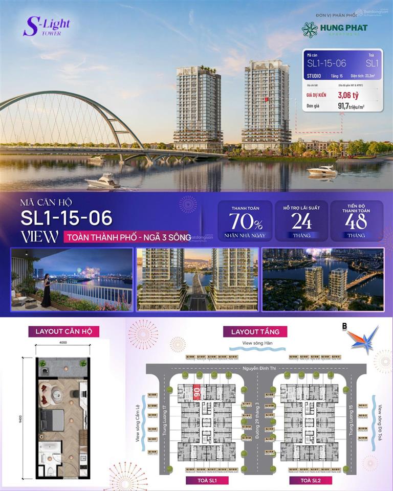 Sở hữu căn studio slight trực diện sông hàn giá chỉ 2,5 tỷ, mua giai đoạn 1