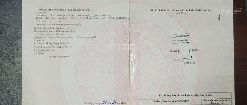 Bán đất 150m2 tại đống quán, 5,5 tỷ, hàng hiếm tại thủy nguyên