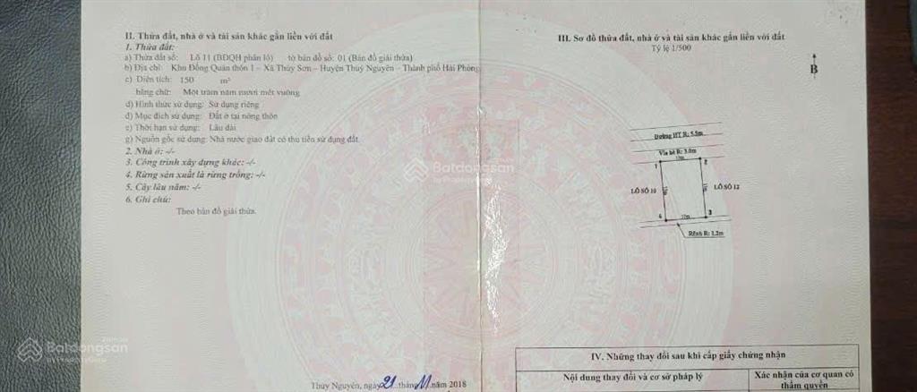 Bán đất 150m2 tại đống quán, 5,5 tỷ, hàng hiếm tại thủy nguyên