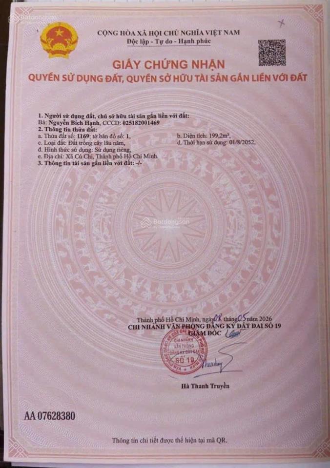 Bán nhanh lô đất 199m2 ngang 9m, 760tr tại xã tân phú trung, sổ hồng riêng
