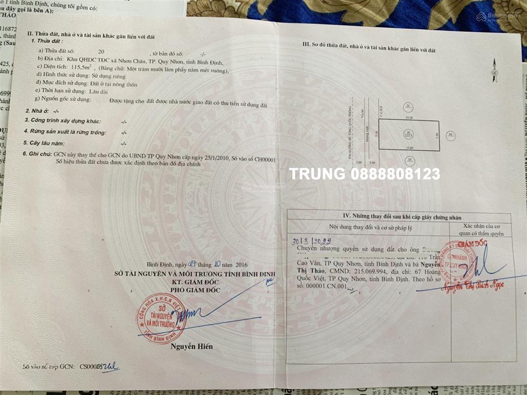 Đất đảo cù lao xanh  nhơn châu. 15x15,6m sổ hồng 100% thổ cư