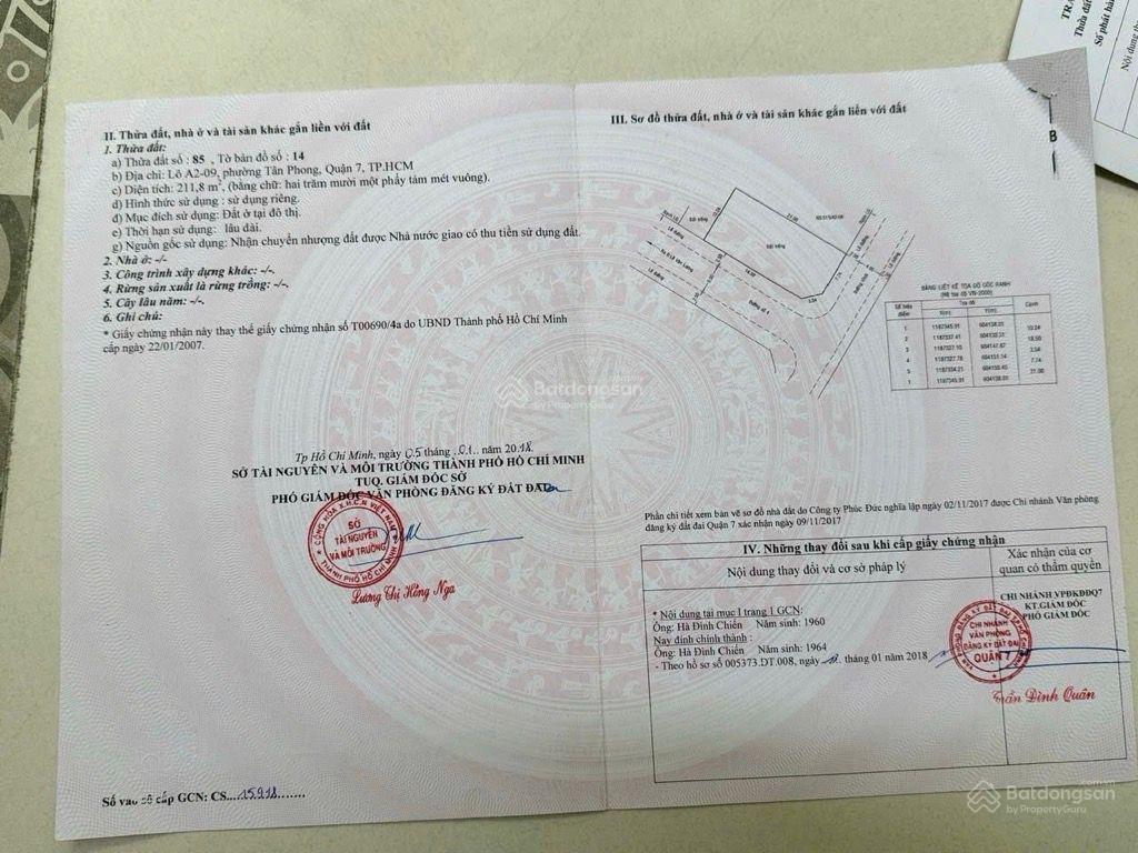 Hiếm quận 7, lô góc 212m2, 10 x 21m, kdc tân an huy, p. tân phong, chỉ 29tỷ, lô hiếm có