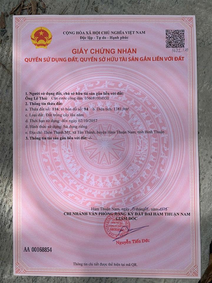 Cần bán đất mặt tiền đường nhựa, xã tân thành, hhtn, bt, dt 2077m2 qh đất ont 300m2 tc giá 6 tỷ