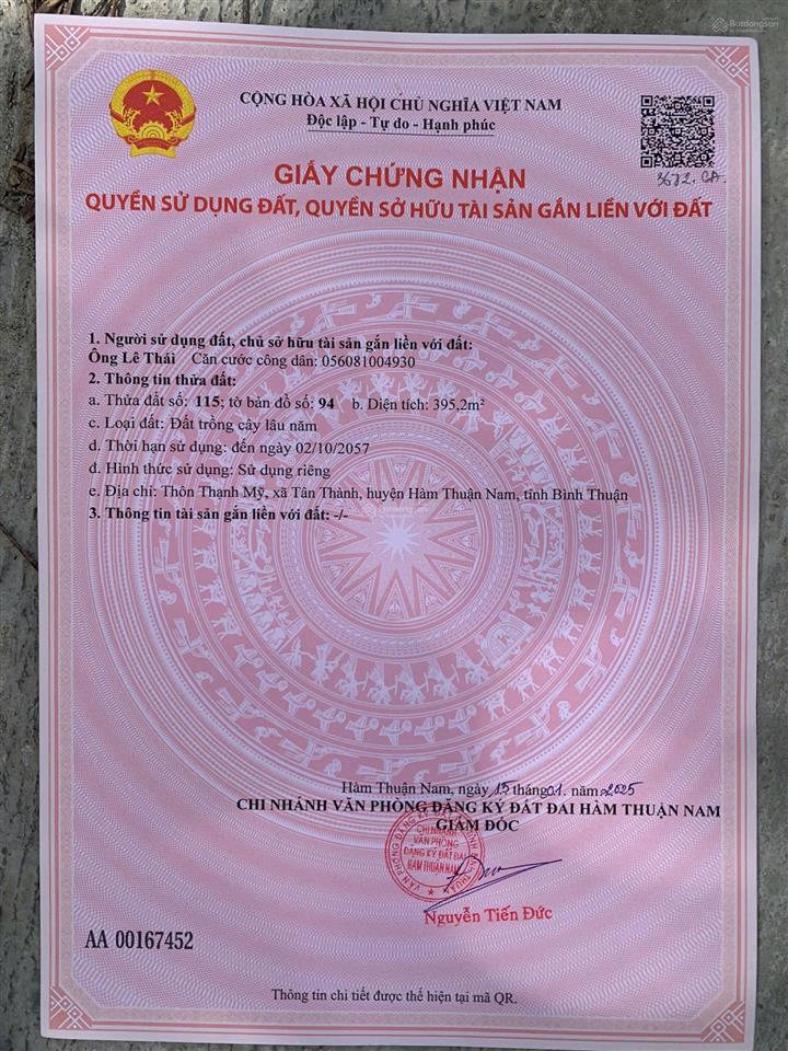 Cần bán đất mặt tiền đường nhựa, xã tân thành, hhtn, bt, dt 2077m2 qh đất ont 300m2 tc giá 6 tỷ