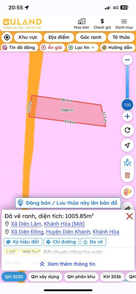 Bán đất 1000m2 tại đường 2, xã diên thọ, khánh hòa, 2,2 tỷ