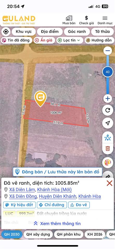 Bán đất 1000m2 tại đường 2, xã diên thọ, khánh hòa, 2,2 tỷ