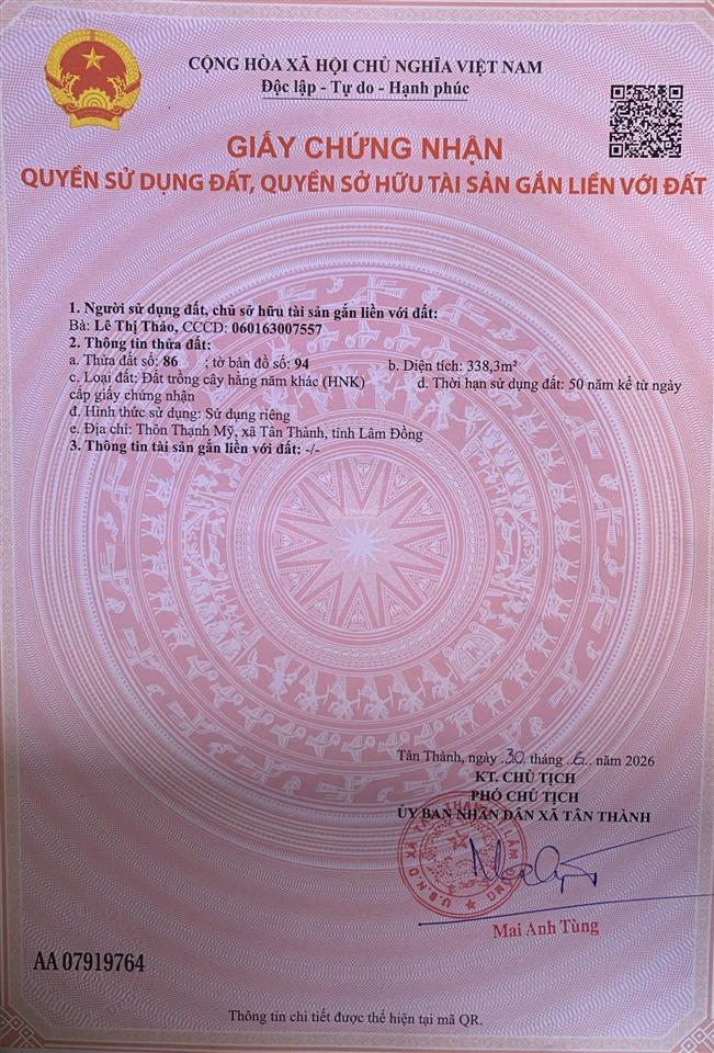 Bán đất tại đt 719b, tân thành, lâm đồng, giá ưu đãi 3,2 tỷ, diện tích 632,3 m2