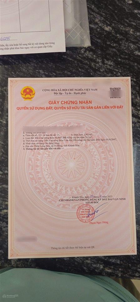 Bán đất tu bông 134,1m2 vạn ninh | giá chỉ 14,5 triệu/m2