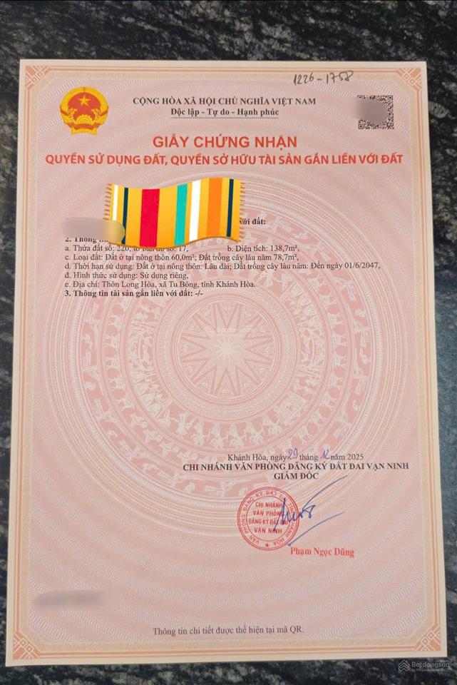 Bán đất tu bông 138,7m2 vạn ninh | giá chỉ 14,5 triệu/m2