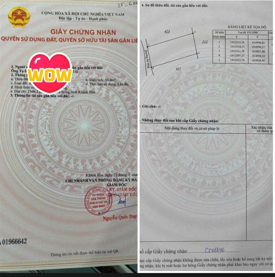 Bán đất tu bông 93,4m2 vạn ninh | giá chỉ 15 triệu/m2