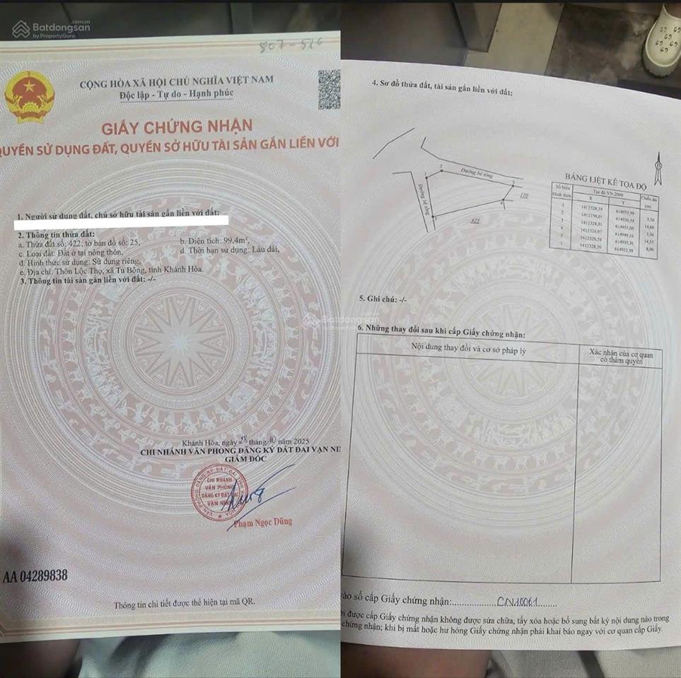 Bán đất tu bông 99,4m2 vạn ninh | giá chỉ 15,5 triệu/m2