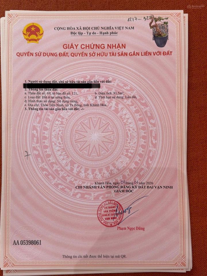 Bán đất tu bông 91,5m2 vạn ninh | giá chỉ 17 triệu/m2
