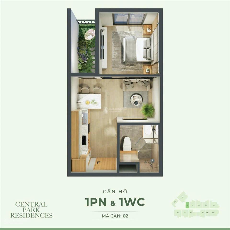 Bán căn studio  02 tòa p1  tầng 1518  diện tích 30,7m2  chung cư central park ressidences