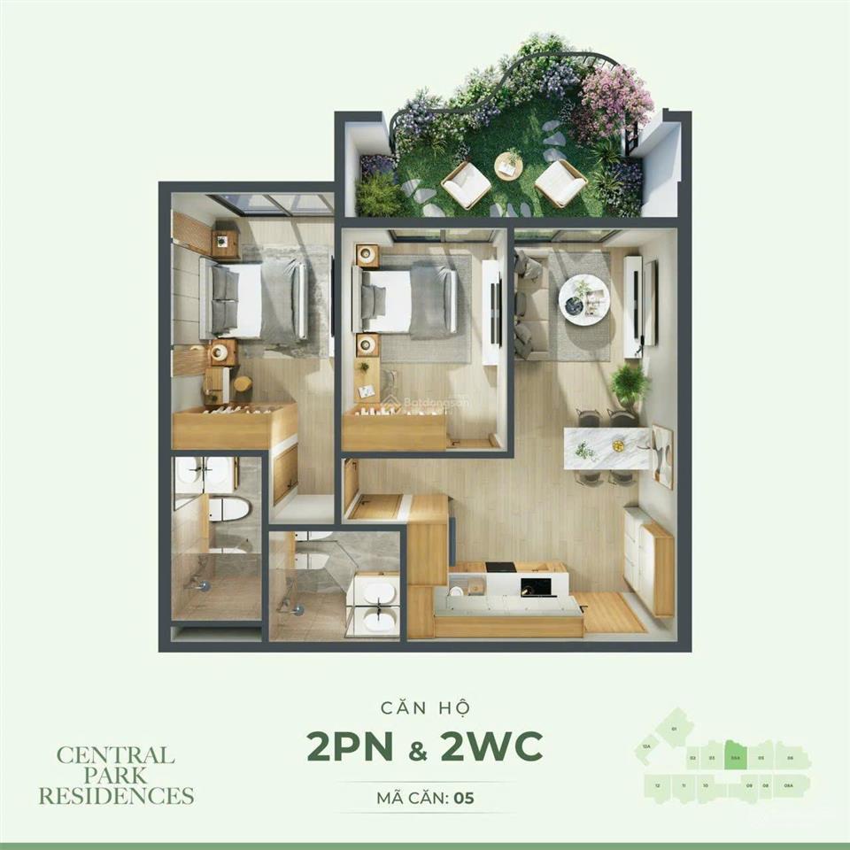 Bán căn 2 ngủ 2wc tòa p1.05  tầng 1518  diện tích 72,6 m2  chung cư central park ressidences