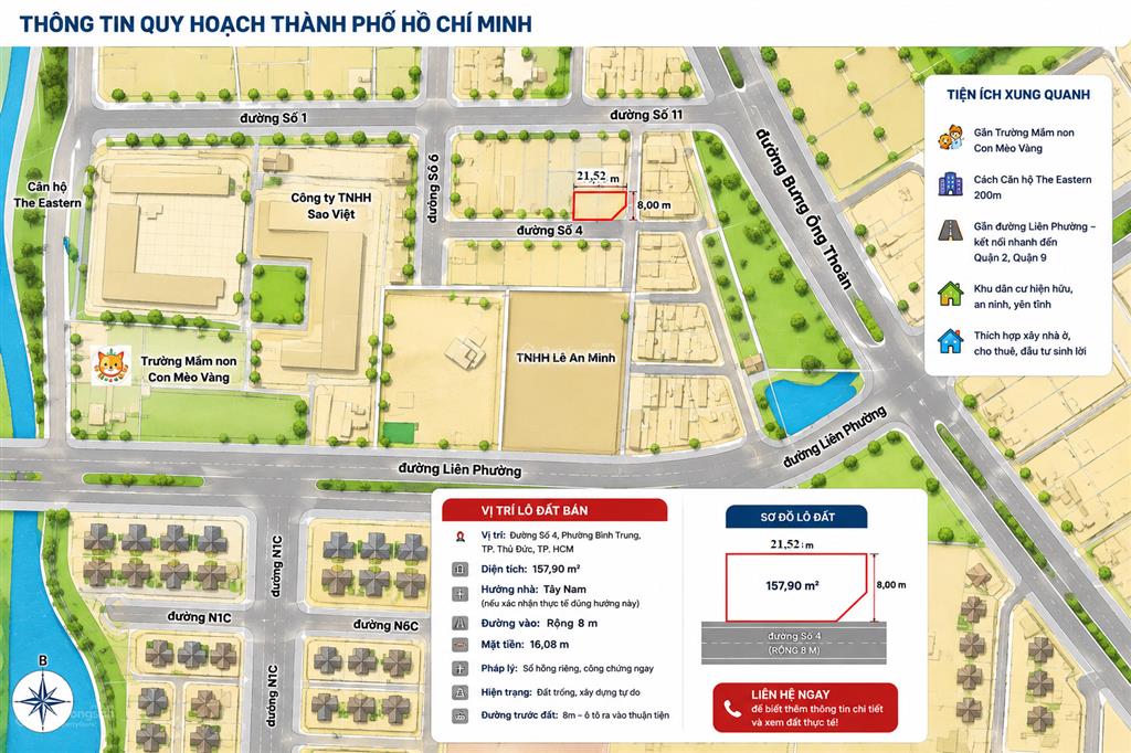 Bán đất 157,9m đất ở đô thị lâu dài đường số 4, phú hữu sổ riêng giá 11,8 tỷ