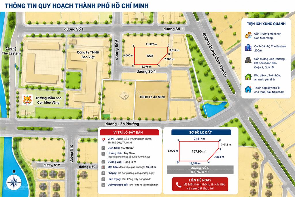 Bán đất 157,9m đất ở đô thị lâu dài đường số 4, phú hữu sổ riêng giá 11,8 tỷ