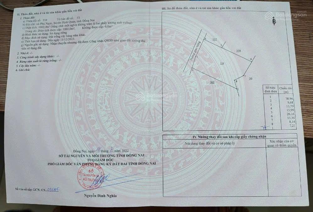 Bán lô đất vườn gần quốc lộ 20, dt 1002m2 (25mx40m) khu dân cư chỉ 595 triệu