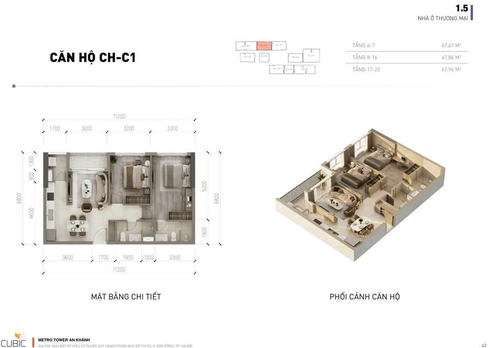 Cc metro tower an khánh, dự kiến 75 triệu / m2, 44.9m2, view đẹp