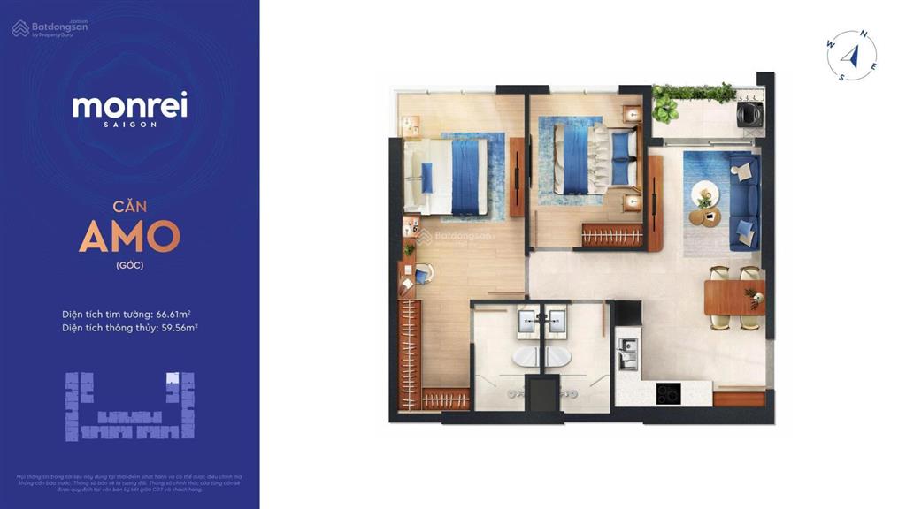 Monrei saigon căn 3pn view thoáng tầng trung chỉ 4 tỷ
