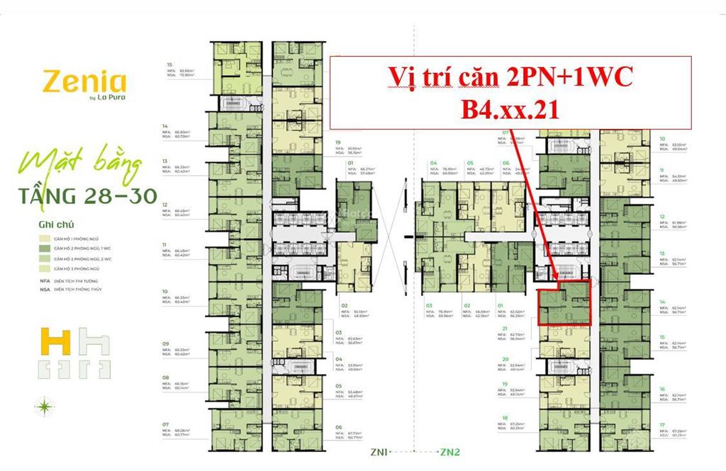 Chuyển nhượng căn 2pn1wc tòa zenia chỉ từ 50 triệu/m2 view nội khu, tầng trung