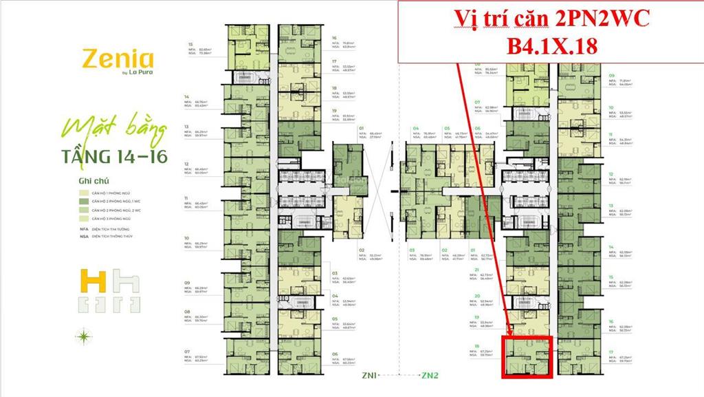 Chuyển nhượng căn góc 2pn2wc view nội khu tòa zenia  hàng đẹp tầng trung