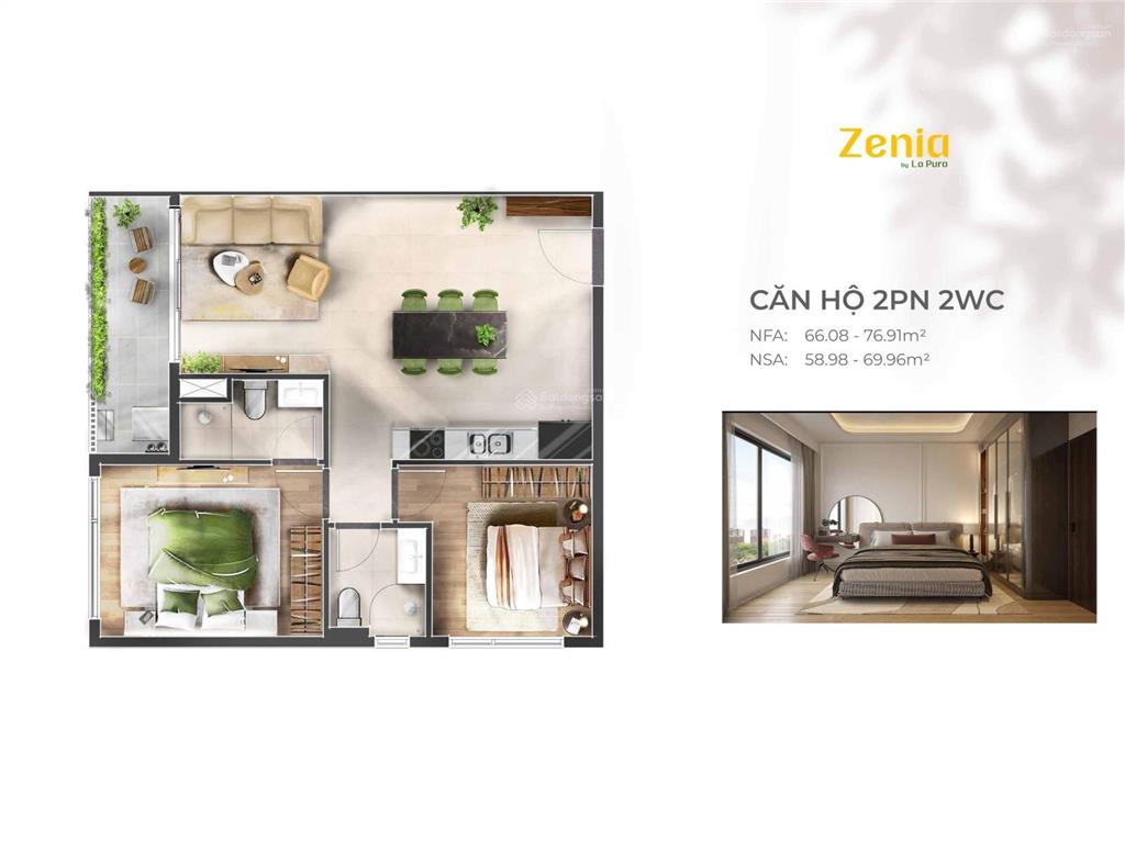 Chuyển nhượng căn góc 2pn2wc view nội khu tòa zenia  hàng đẹp tầng trung