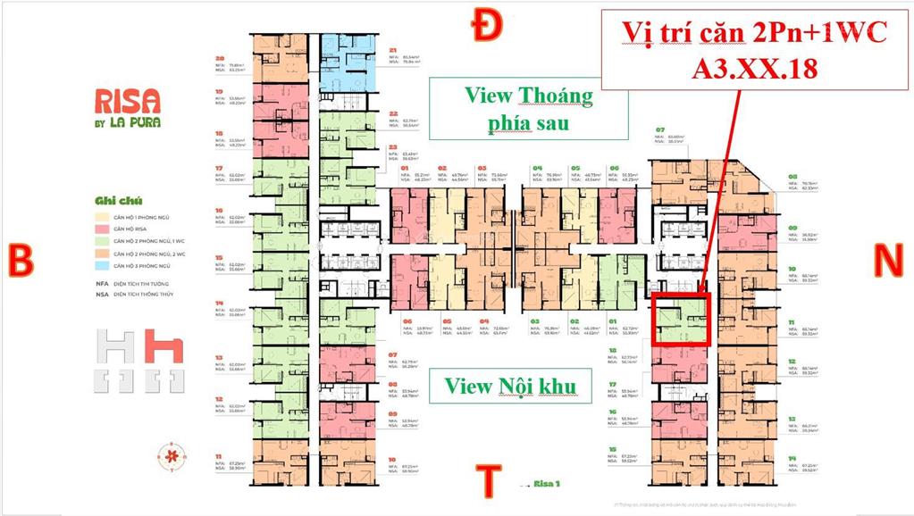 Chuyển nhượng căn 2pn1wc view nội khu tầng trung  chỉ 50triệu/m tại la pura