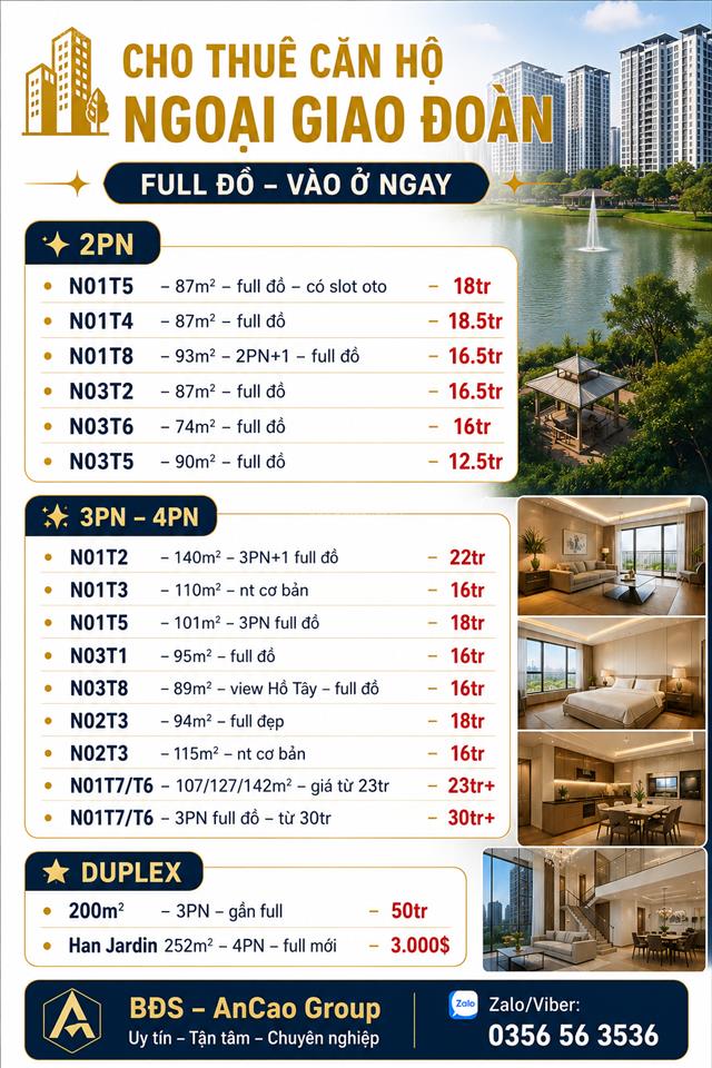 Cho thuê  quỹ căn chung cư ngoại giao đoàn tháng 05/2026