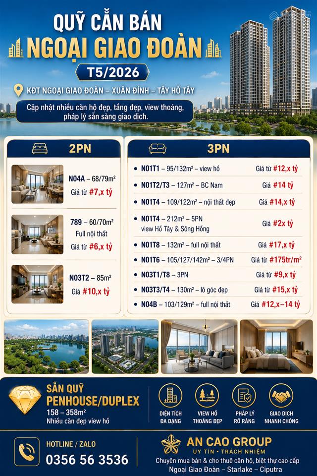 Quỹ căn bán ngoại giao đoàn t5/2026 kđt ngoại giao đoàn xuân đỉnh tây hồ tây