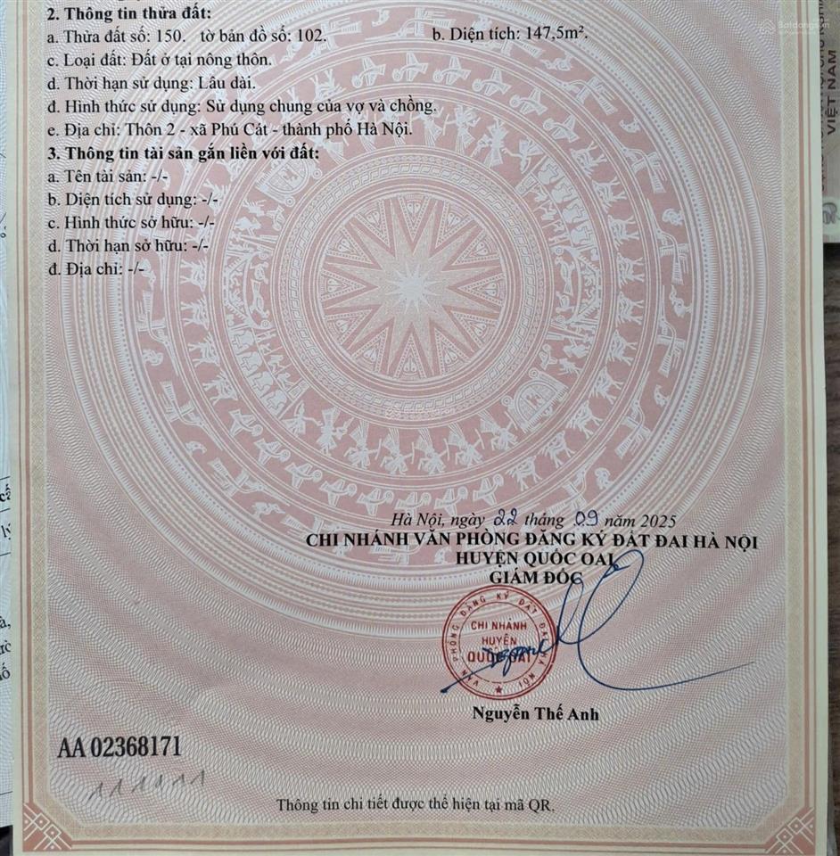 Hơn 3 tỷ sở hữu ngay 147,5m full thổ cư đường ô tô tránh không dính quy hoạch tại thôn 2 phú cát hn