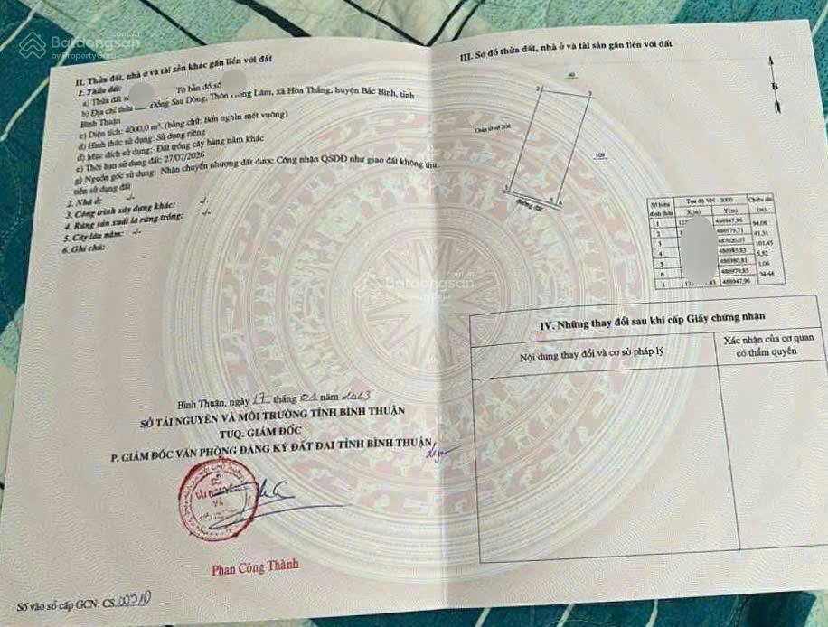 Bán đất 4.000m2 hòa thắng, bắc bình full thổ cư sổ hồng riêng