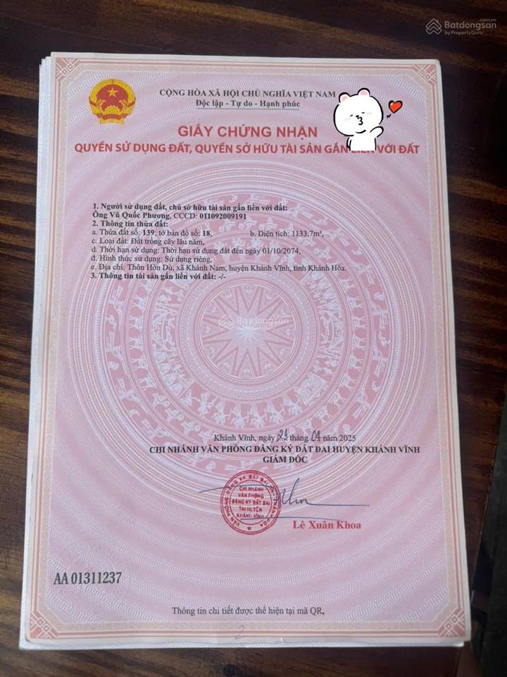 Khánh nam ngay cạnh thị trấn khánh vĩnh giá rẻ đầu tư