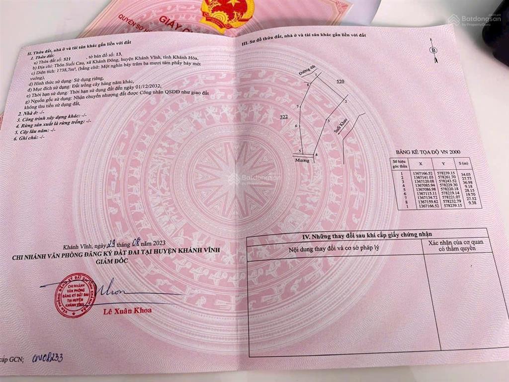 Chính chủ bán lô đất giáp suối khao khánh đông