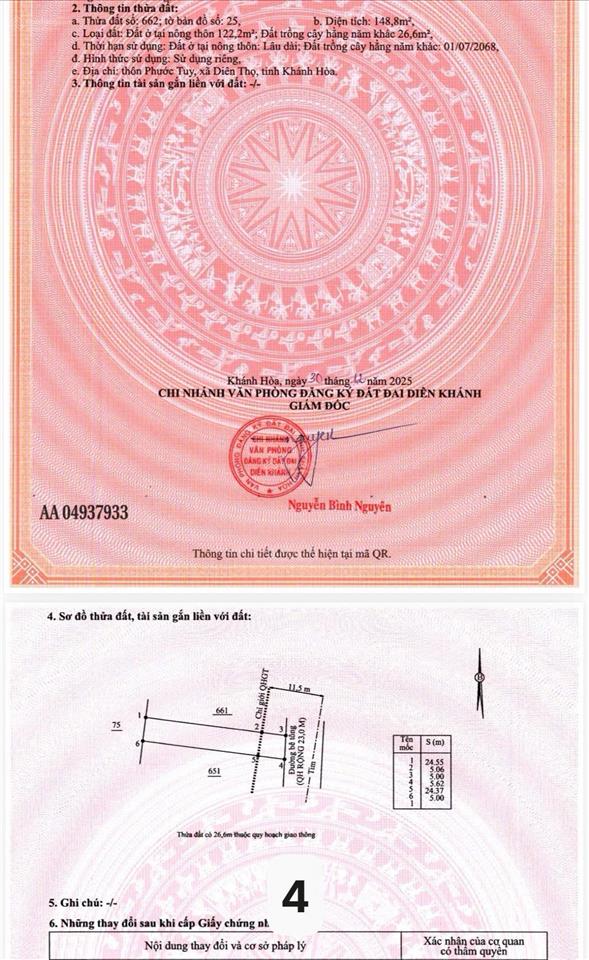 Chủ cần tiền hạ giá bán rẻ đất trung tâm xã diên phước (xã diên thọ mới)