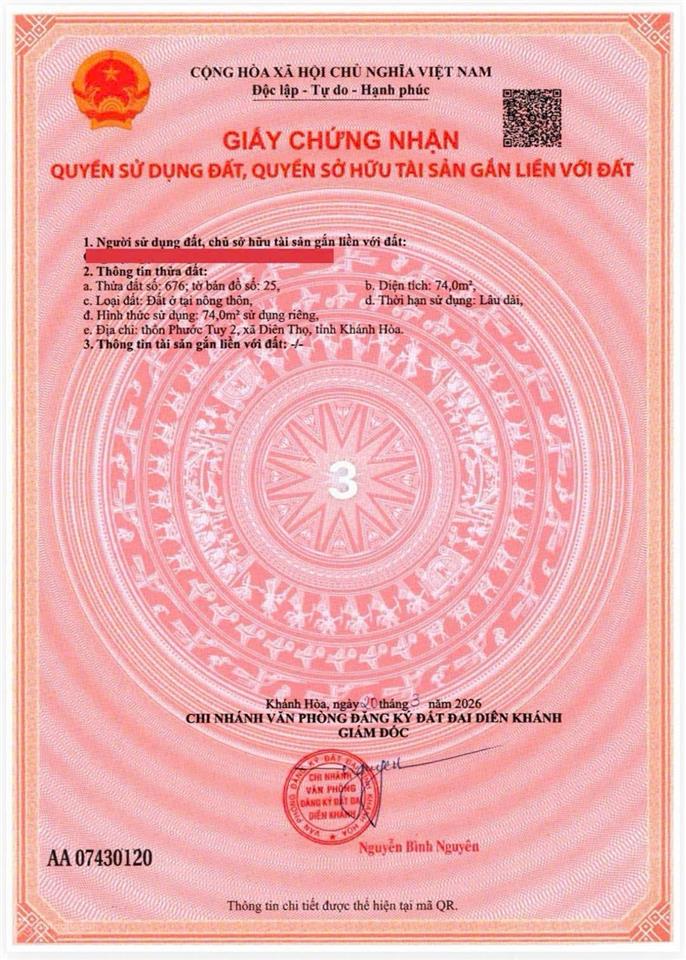 Bán đất trung tâm xã diên phước (xã diên thọ mới) giá chỉ 347 triệu