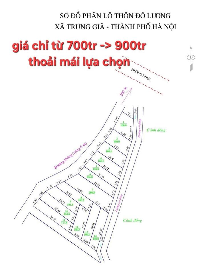 Chính chủ phân lô đô lương bắc sơn, sóc sơn diện tích 100m2 đường trước đất ô tô