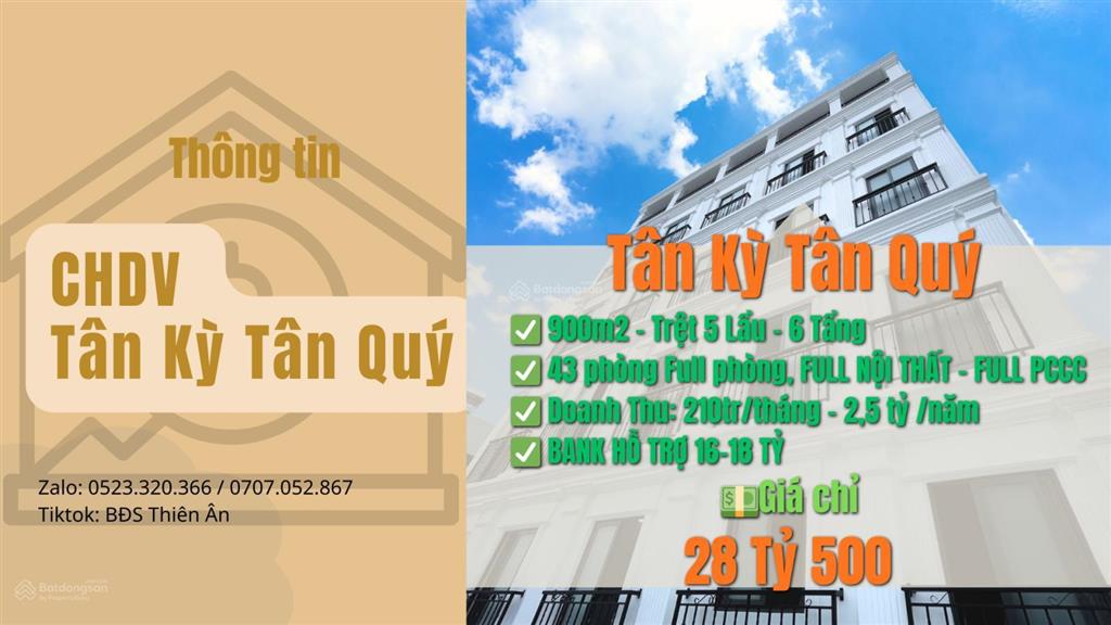Chdv tân kỳ tân quý, 43 phòng, 210tr/tháng, giá 28 tỷ 500 còn thương lượng