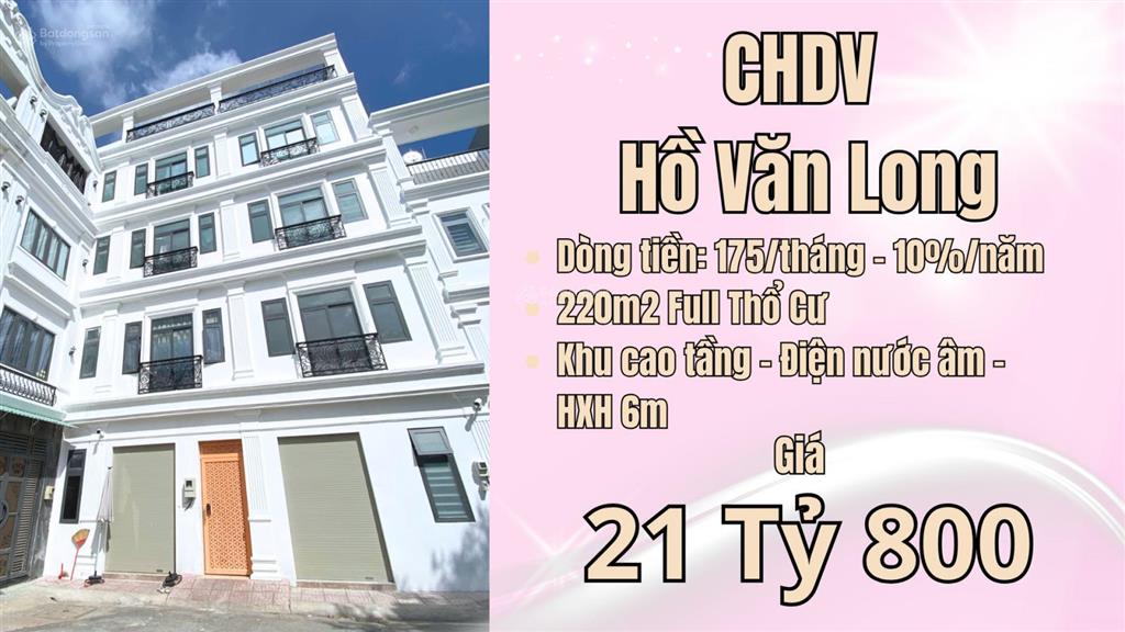 Bán chdv hồ văn long  37 phòng  21 tỷ 800  doanh thu 210tr/tháng